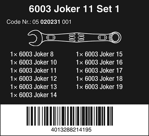 Wera 05020231001 6003 Joker 11 Set 1 Combination Wrench Set