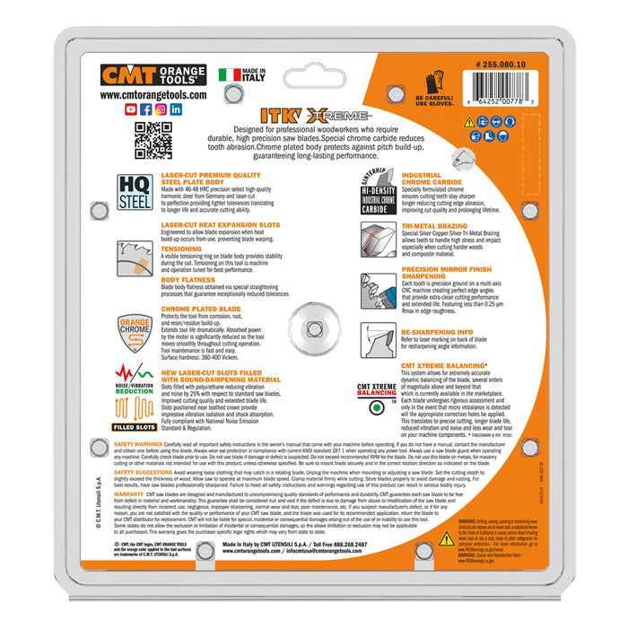 CMT 255.080.10 ITK 10" 80 Teeth Industrial Fine Finish Saw Blade