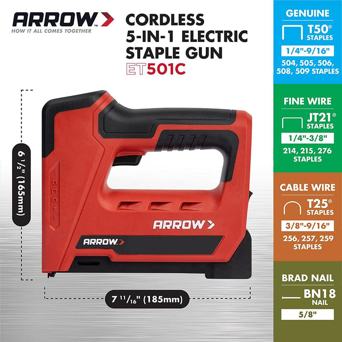 Arrow ET501C Cordless 5-In-1 Professional Staple and Nail Gun