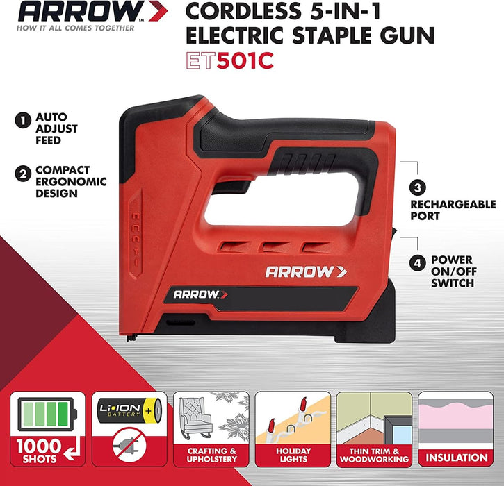 Arrow ET501C Cordless 5-In-1 Professional Staple and Nail Gun