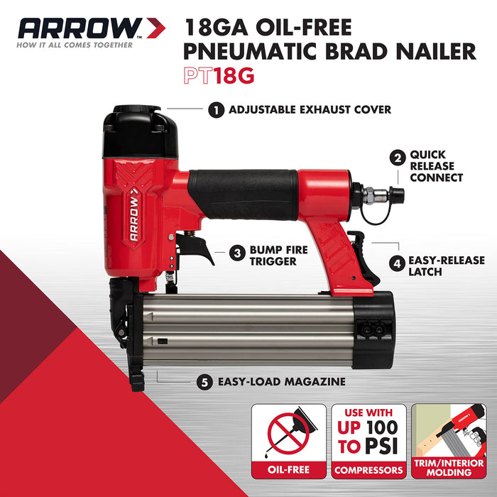 Arrow PT18G Gauge Oil-Free Pneumatic Brad Nailer