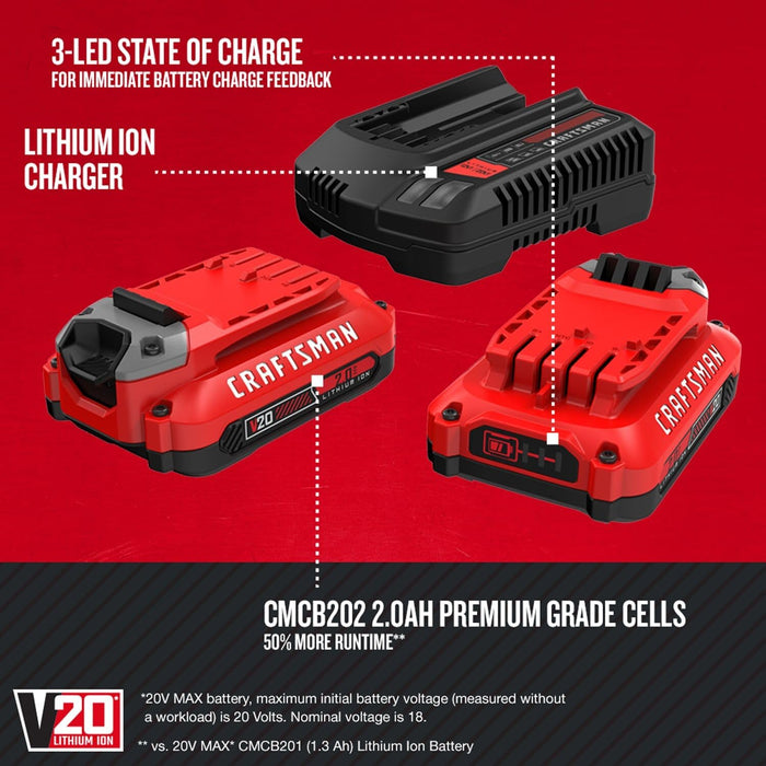 Craftsman CMCB202-2CK V20 Battery & Charger Starter Kit 2.0 Ah