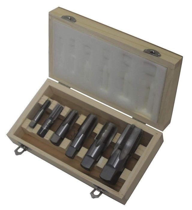 Drill America DWTPT1/8-1SET 6 Piece Carbon Steel NPT Pipe Tap Wooden Case Set