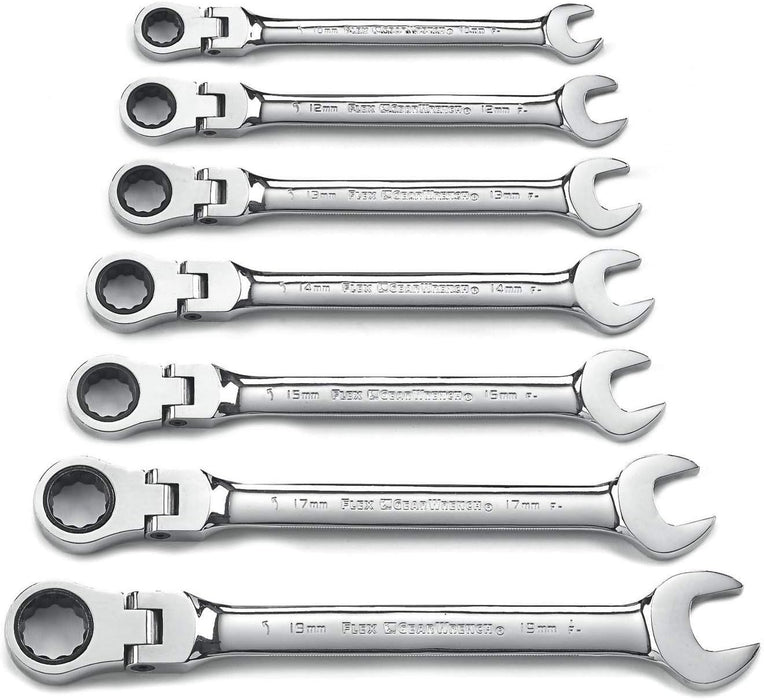 GEARWRENCH 9900D 7 Piece 12 Point Flex Head Ratcheting Combination Metric Wrench Set