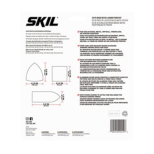 SKIL CDA9005 30-Piece Mixed 60/80/120/240 Grits Detailed Sand Paper Kit for SKIL Sanders SR232301 & SR6607B-10