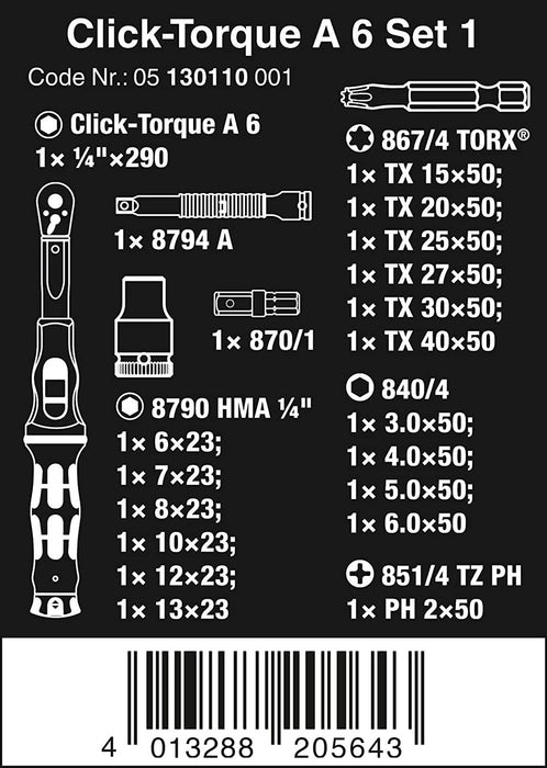 Wera 05130110001 Click-Torque A 6 Set 1, 2.5-25 Nm