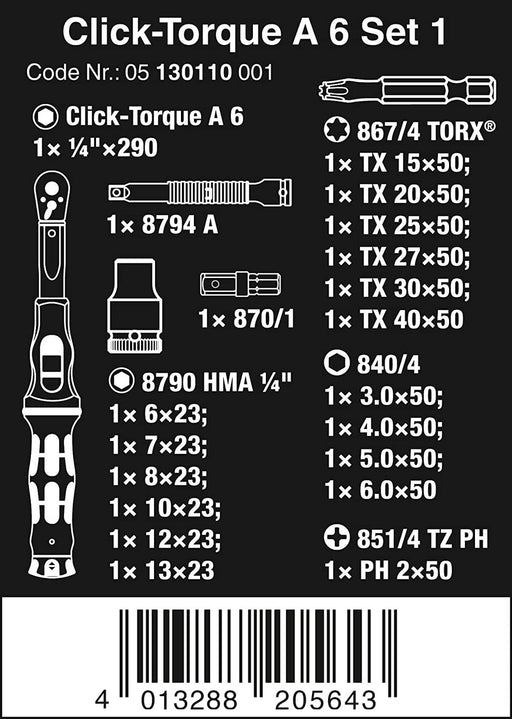 Wera 05130110001 Click-Torque A 6 Set 1, 2.5-25 Nm