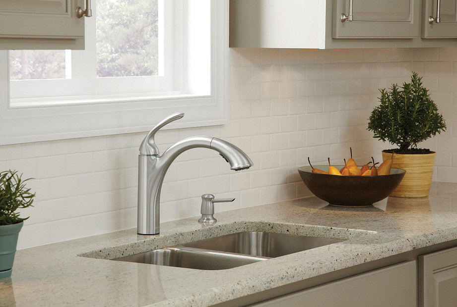 Kinzel Spot Resist Stainless One-Handle Low Arc Pullout Kitchen Faucet