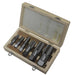 6 PIECE CARBON STEEL NPT PIPE TAP SET, 1/8", 1/4", 3/8", 1/2", 3/4" AND 1" IN WOODEN CASE