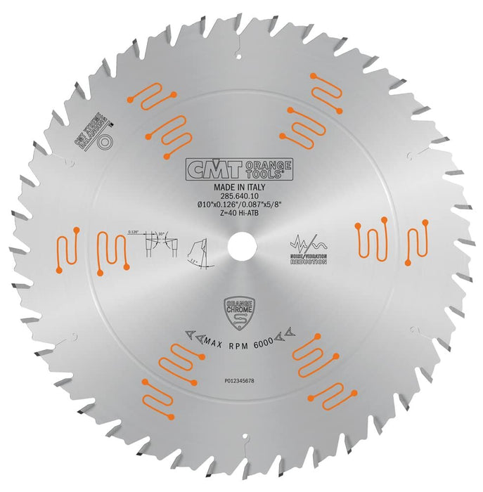 CMT 285.640.10 Orange Chrome General Purpose Blade 10" x T40 HiATB,D 10 254mm | T 50 | B 5/8 | K .126 | P .087